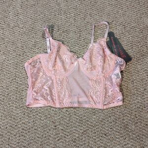 Romwe Lace Bralette Longline Corset Top Pink Medium Coquette Romantic